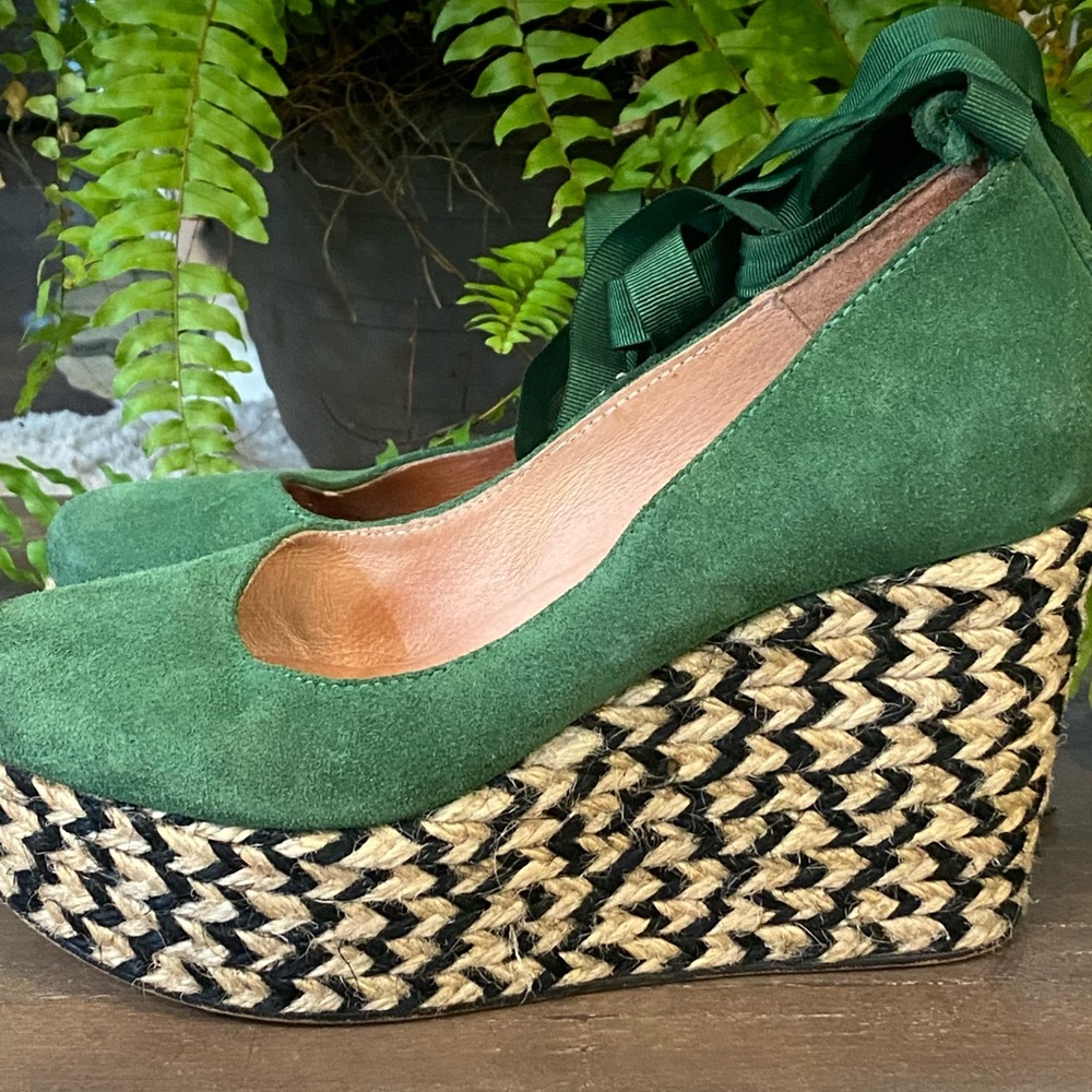 Free People Green Suede Espadrille Wedge Platforms - Picture 3 of 8